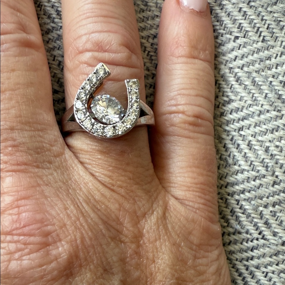 Dazzling Silver CZ Horseshoe Ring